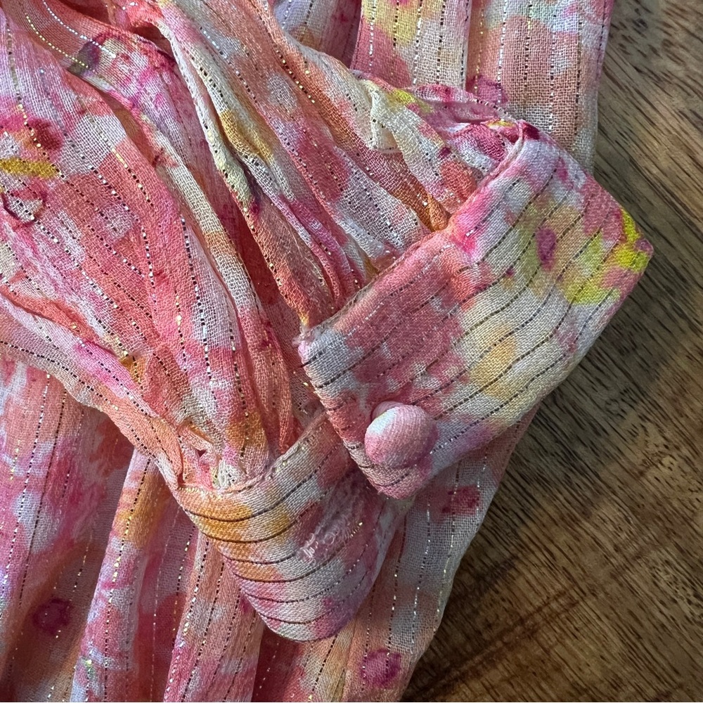 ROCOCO SAND Faye Pink Metallic Floral Wrap Bodysuit - Picture 10 of 10